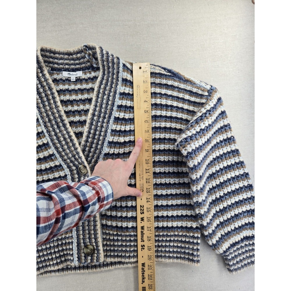 Madewell Women's Waller Crop Cardigan Sweater Striped Heather Cloudburst Large - Picture 6 of 9